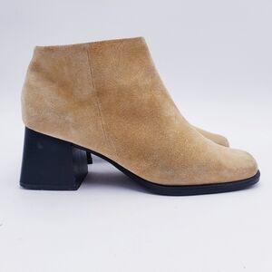 Vintage 90s y2k Bratz Camel Tan Suede Chunky Heel Ankle Boots Booties 6.5